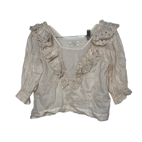 Innika Choo Anite Eayte Frille Blouse in cream Tan O/S - Picture 3 of 7